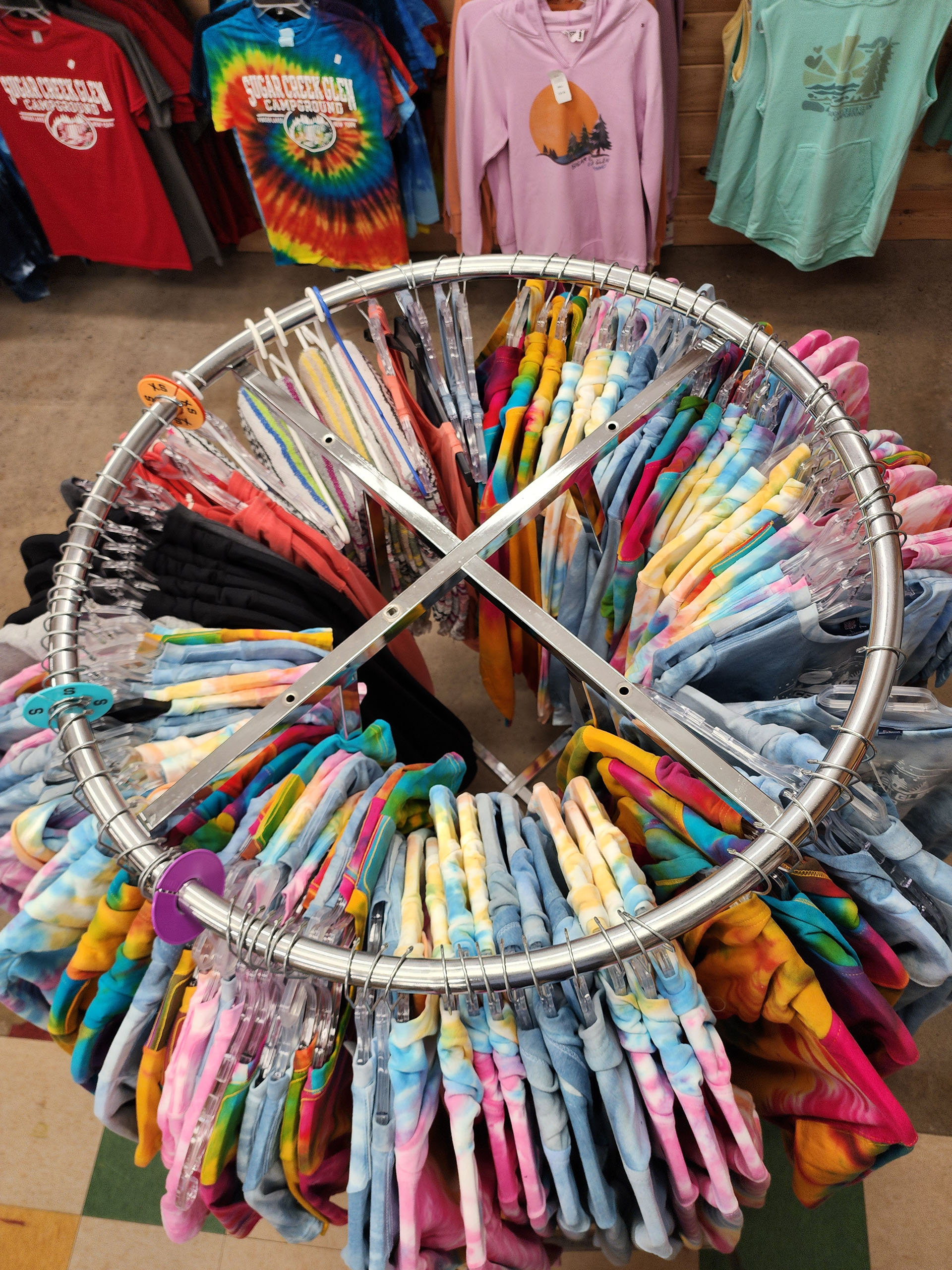 Sugar Creek Glen Campground Apparel and Souvenir Clothing Sugar Creek Glen Campground apparel, tie-dye shirts, hoodies, and souvenir clothing available in the camp store