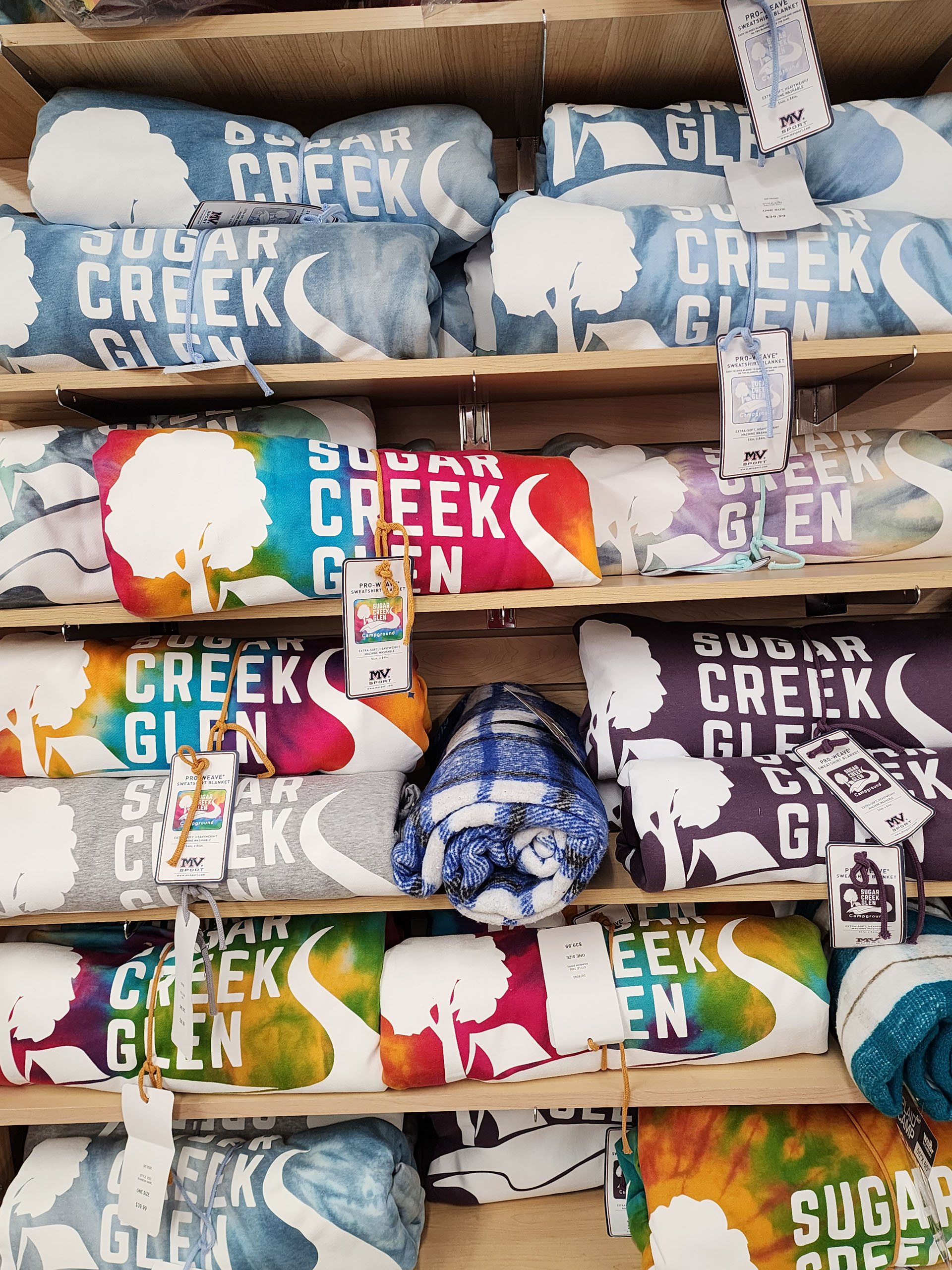 Sugar Creek Glen Logo Blankets and Campground Souvenirs Sugar Creek Glen Campground logo blankets and souvenir gifts available in the camp store