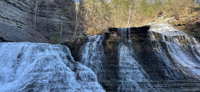 Waterfall in the Finger Lakes Region Near Sugar Creek Glen Campground Waterfall cascading through a rocky gorge in the Finger Lakes region of New York