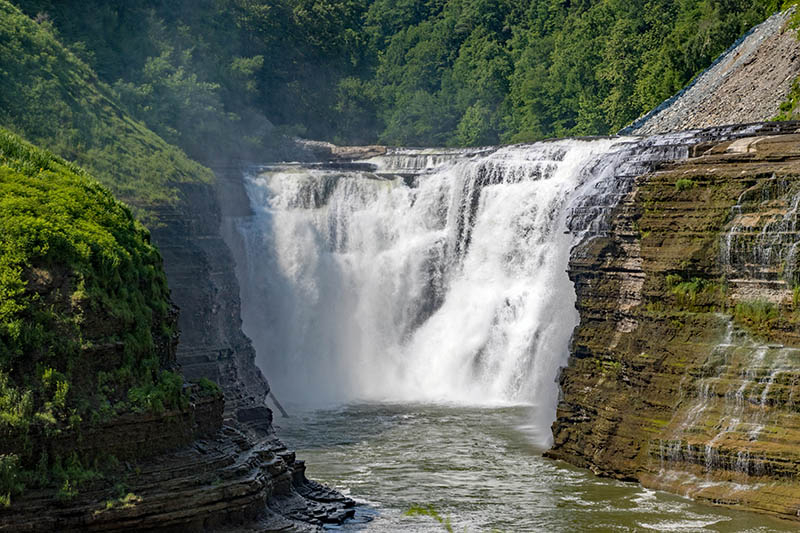 Waterfall cascading through the scenic gorge at Letchworth State Park in Western New York.